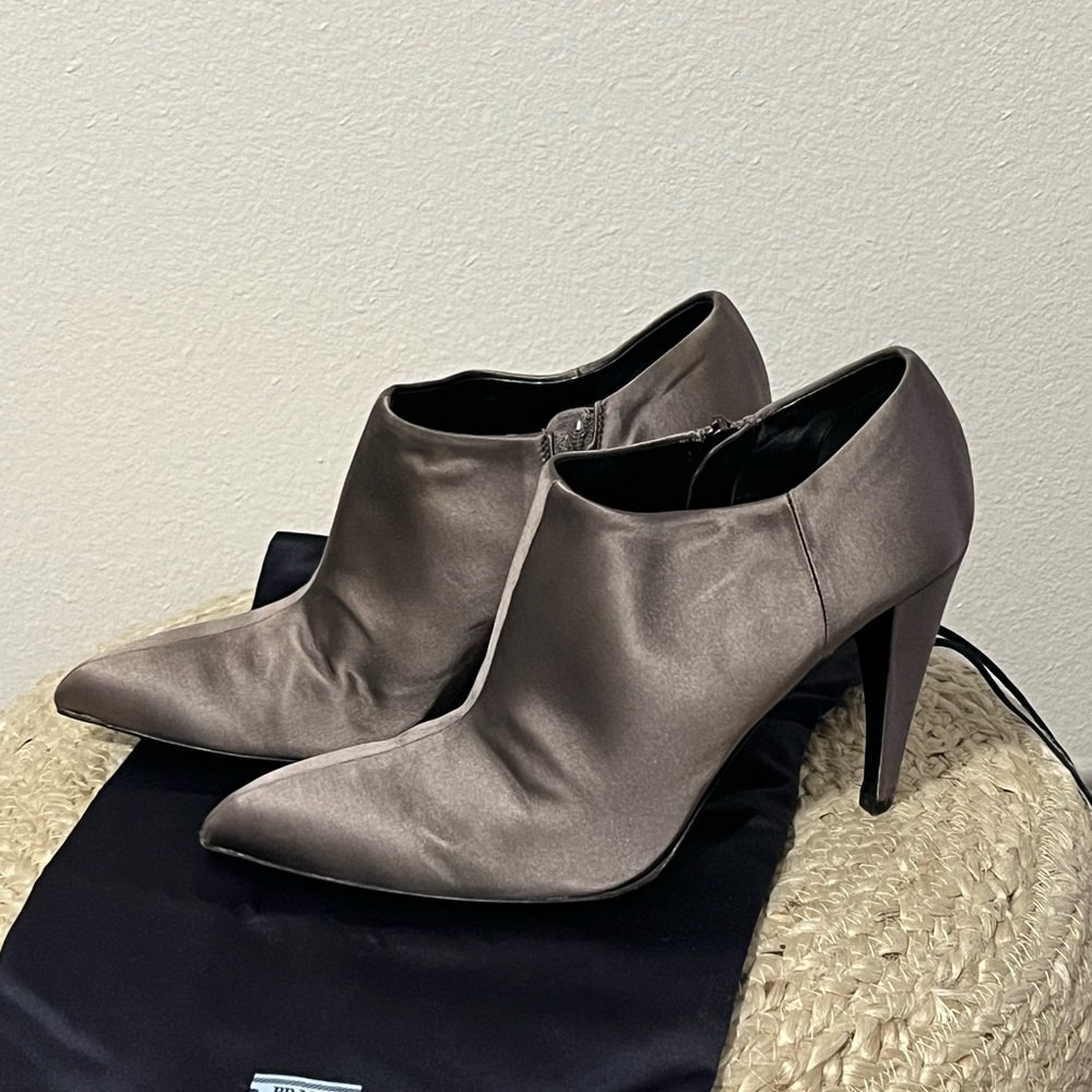 Prada satin taupe booties